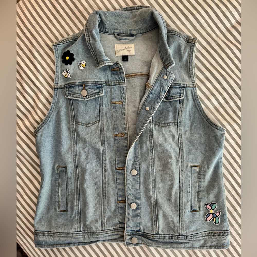 Light Wash Denim Vest with Patches